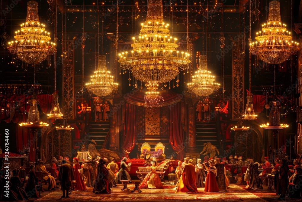 Noble Renaissance Court Scene with Thrones and Chandelier Lighting. Noble Renaissance Court Scene with Thrones and Chandelier Lighting.