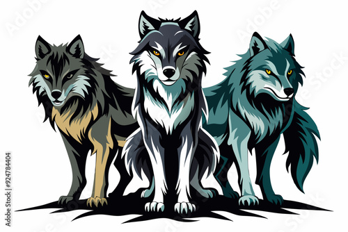 Three Wolves Standing Together in a Group