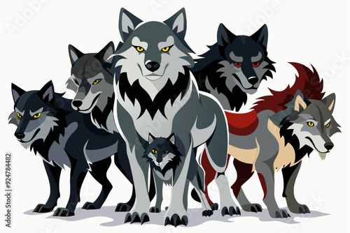 Pack of Six Wolves Standing Together