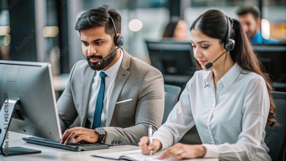An Indian customer service agent taking notes and assisting a customer on a call.
An Indian customer service agent taking notes and assisting a customer on a call.