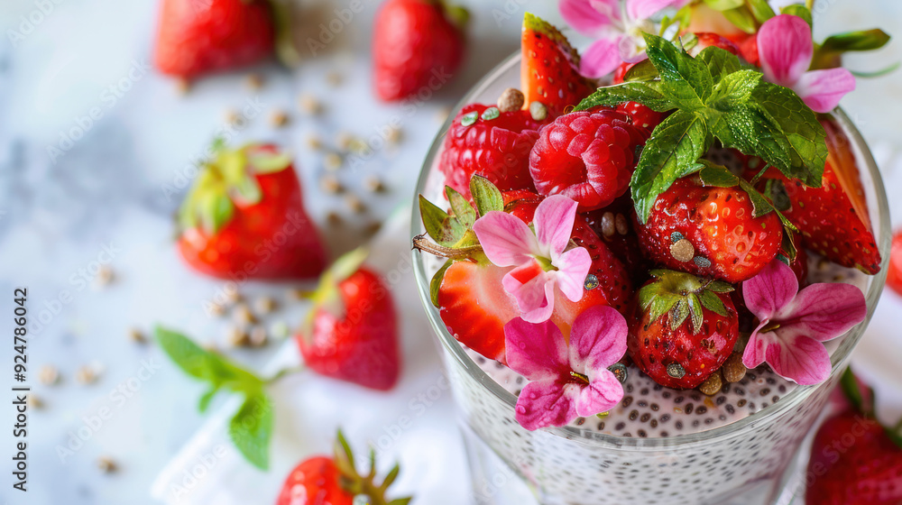 Chia Pudding With Strawberries and Flowers Chia Pudding With Strawberries and Flowers