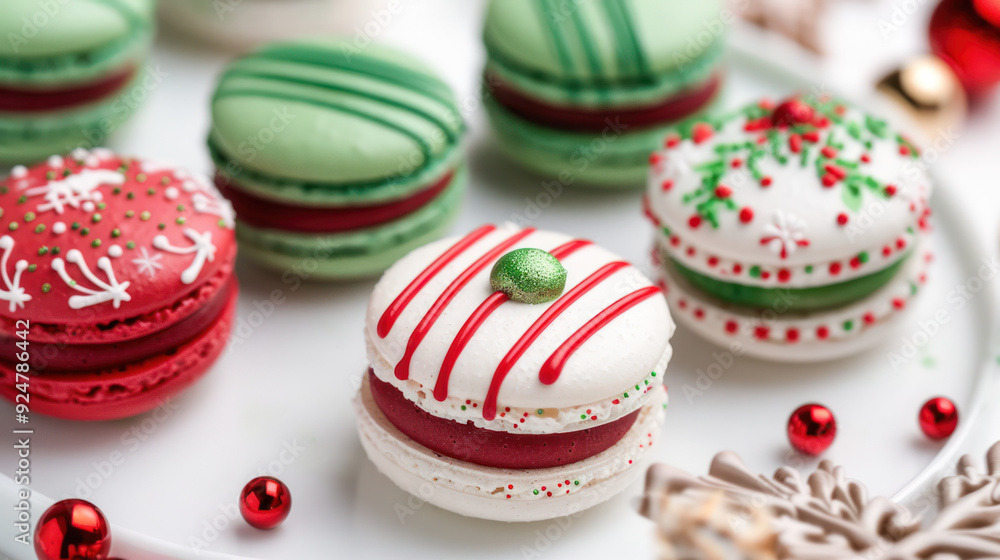 Fototapeta premium Christmas Macarons on White Plate