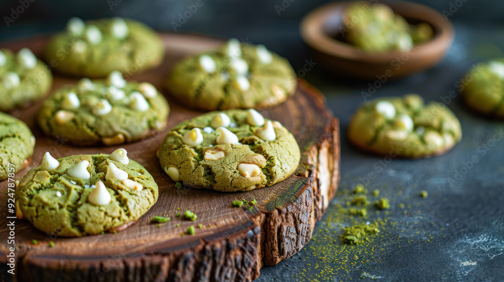 Close-Up of Matcha Cookies With White Chocolate Chips Close-Up of Matcha Cookies With White Chocolate Chips