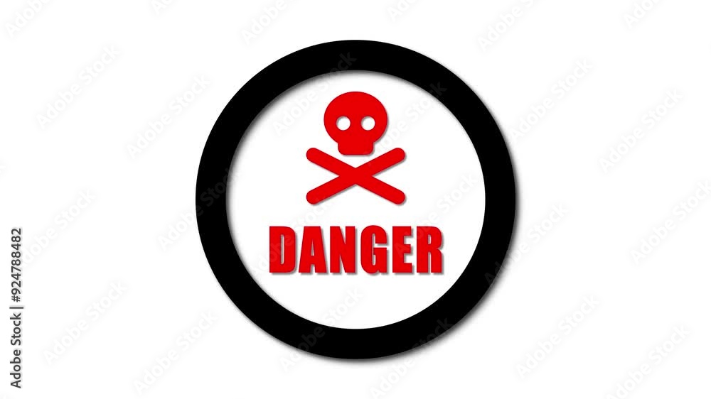 Skull danger sign animation. Danger icon or danger symbol on white background. warning animation. Skull danger sign animation. Danger icon or danger symbol on white background. warning animation.