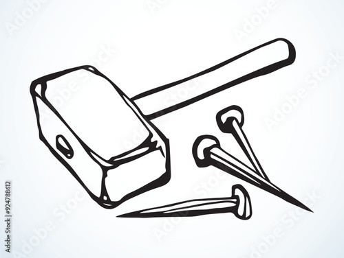 Vector drawing. Hammer and nails