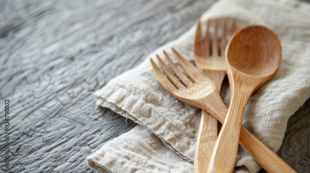 Bamboo Cutlery Set on Linen Napkin Bamboo Cutlery Set on Linen Napkin