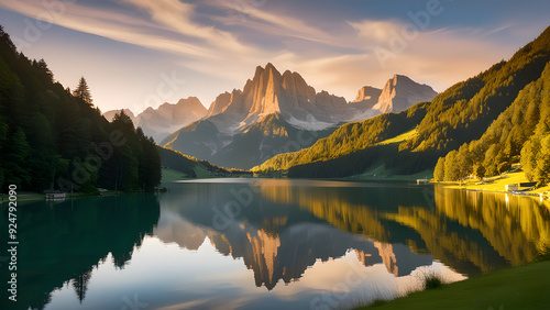 Golden Sunrise Over Eibsee Lake with Reflections of Zugspitze