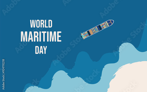 World Maritime Day. Vector illustration of a ship in the middle of the sea, as a banner or template for world maritime day. Holiday concept. Template for background, banner, card, poster with text ins