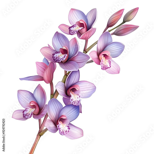 Luxurious Lush Bamboo Orchid Blooming on Plain White Transparent Background PNG photo