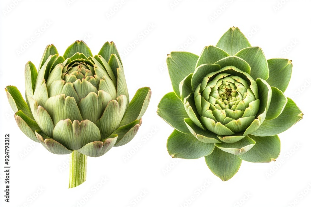 Obraz premium Beautiful artichokes in vibrant green colors. These fresh vegetables are perfect for healthy dishes. Nature’s design is stunning and appetizing. Generative AI