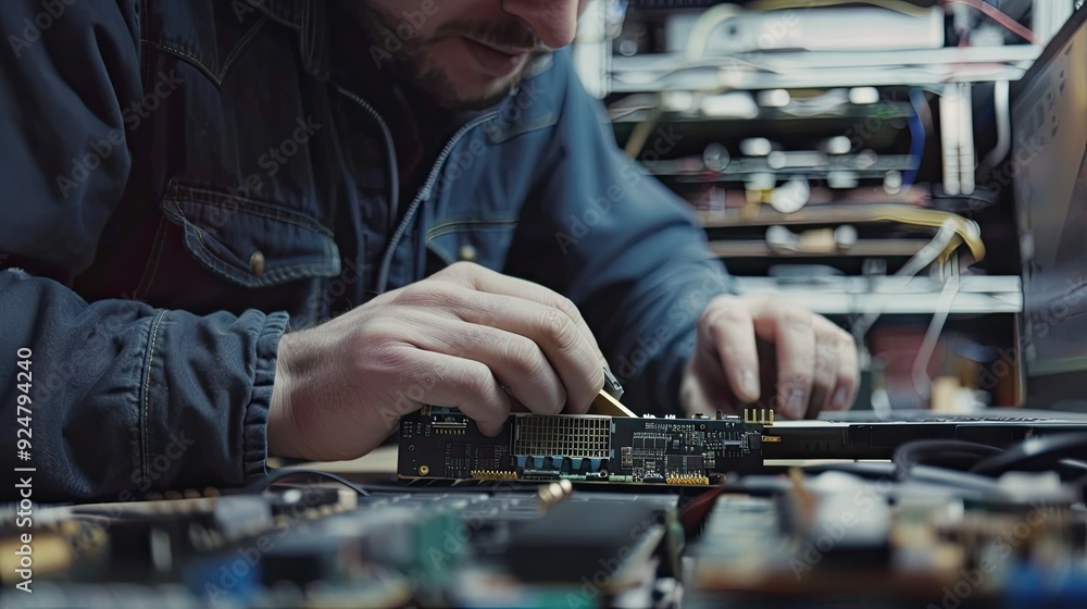 Technician upgrading a laptop with new RAM and SSD Technician upgrading a laptop with new RAM and SSD