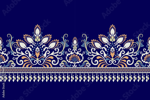 Sarong pattern.Ikat floral pattern on navy blue background vector illustration.design for texture fabric,clothing,decoration,print.