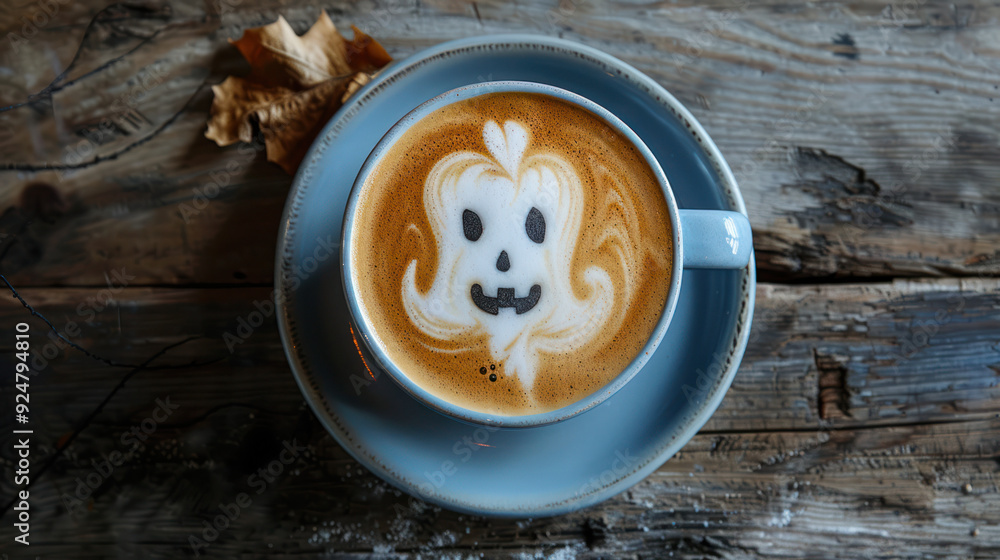 Ghost Latte on Wooden Table Ghost Latte on Wooden Table