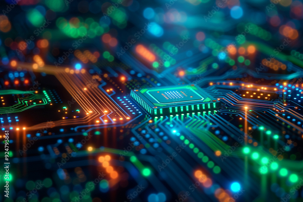 ภาพประกอบสต็อก circuit board futuristic server code processing creates ...