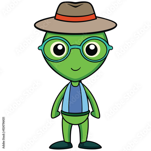 Alien in Hat and Glasses for Kids Storybook Illustrator Artwork