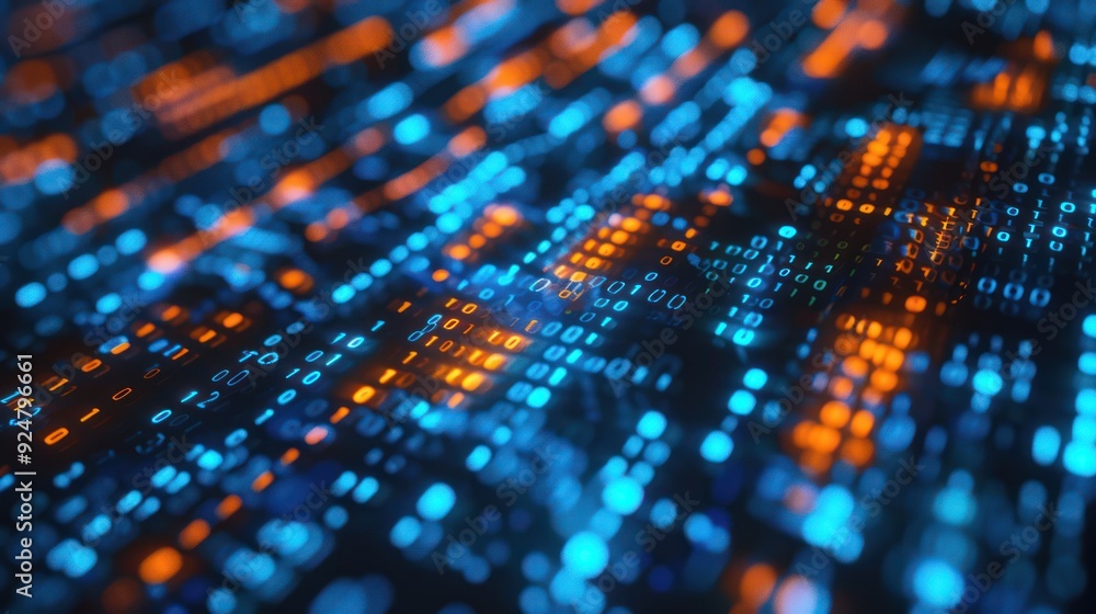 Binary Code Abstract Background with Blurry Glowing Numbers Binary Code Abstract Background with Blurry Glowing Numbers