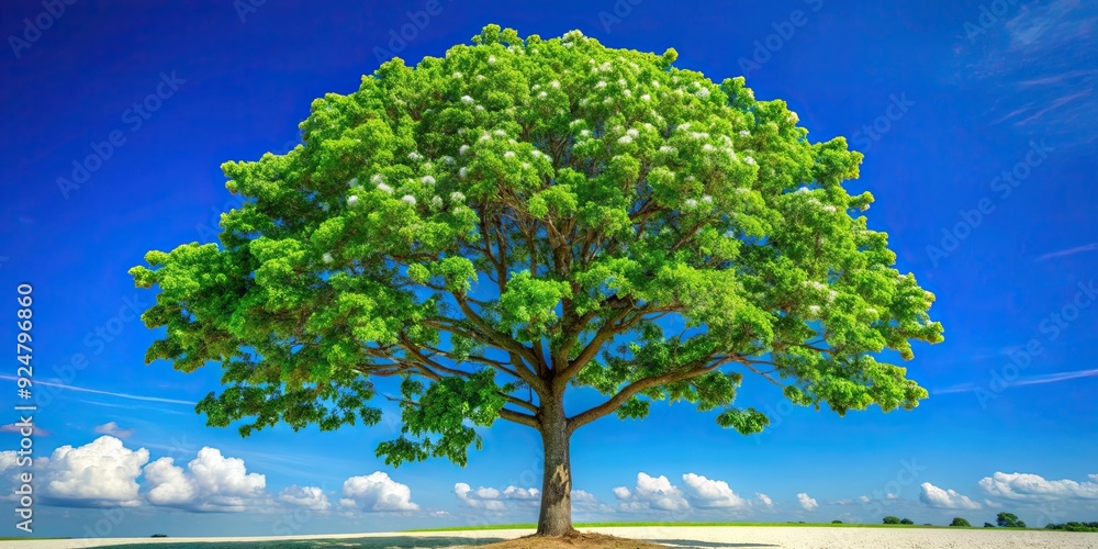 Cotton tree with vibrant green leaves under a clear blue sky, cotton, tree, green, leaves, blue sky, nature, outdoor, vibrant Cotton tree with vibrant green leaves under a clear blue sky, cotton, tree, green, leaves, blue sky, nature, outdoor, vibrant