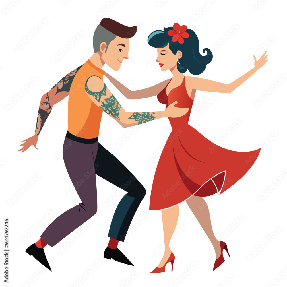 Man with Tattoos Dancing with a Woman Against a White Background Artwork
