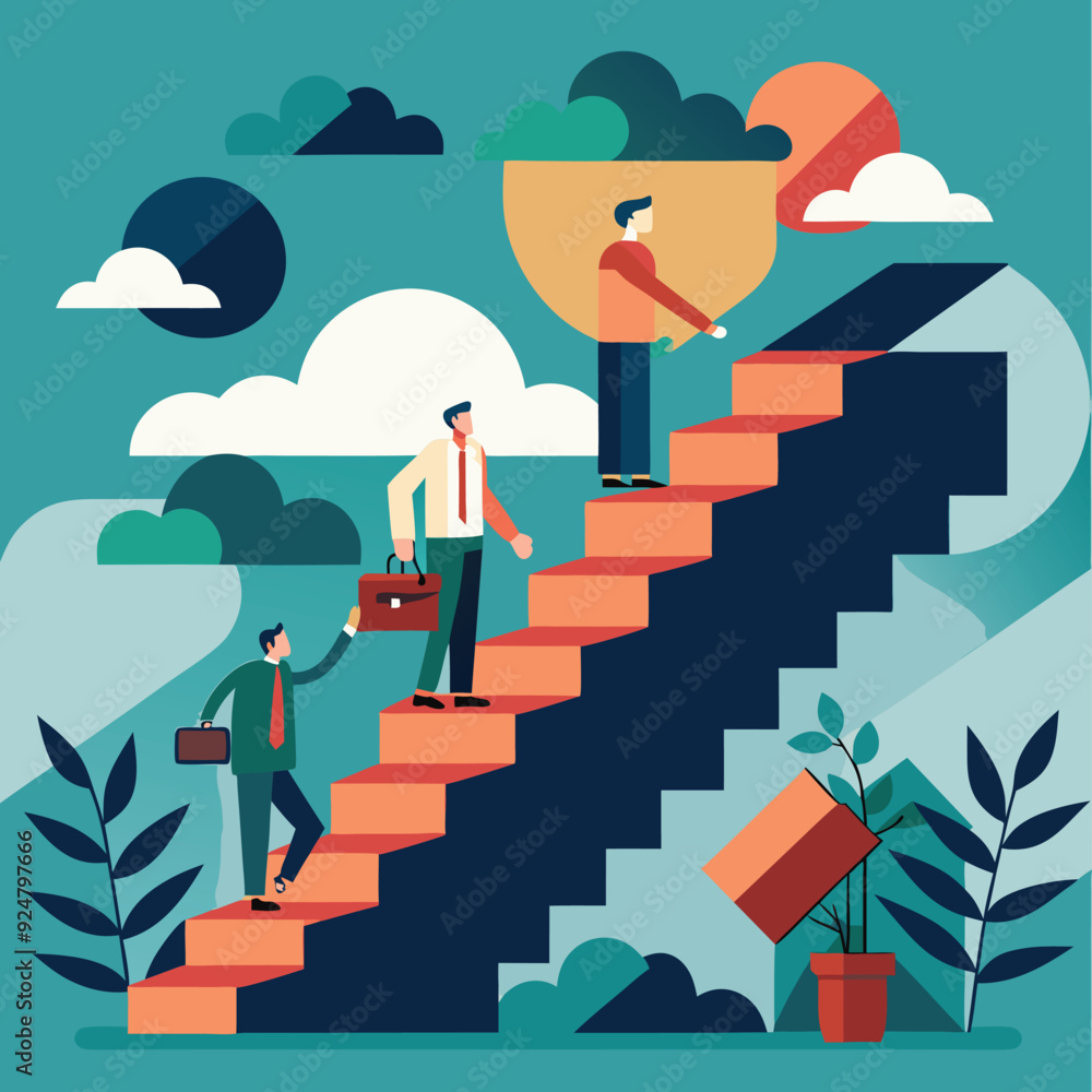 Team of Professionals Ascending the Stairs of Success Artwork Team of Professionals Ascending the Stairs of Success Artwork