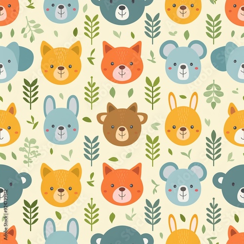 seamless pattern with animal faces