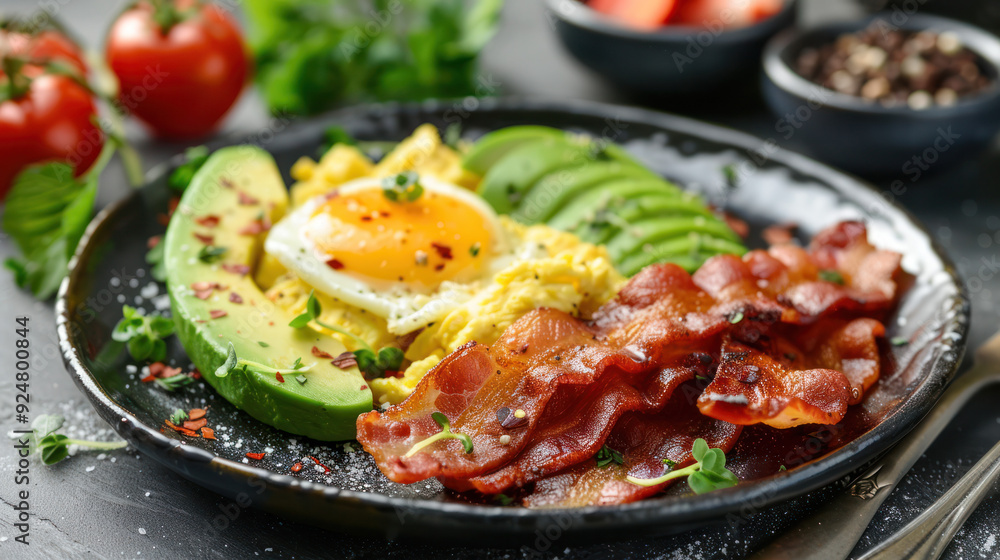 Keto Breakfast With Scrambled Eggs, Avocado, and Bacon Keto Breakfast With Scrambled Eggs, Avocado, and Bacon