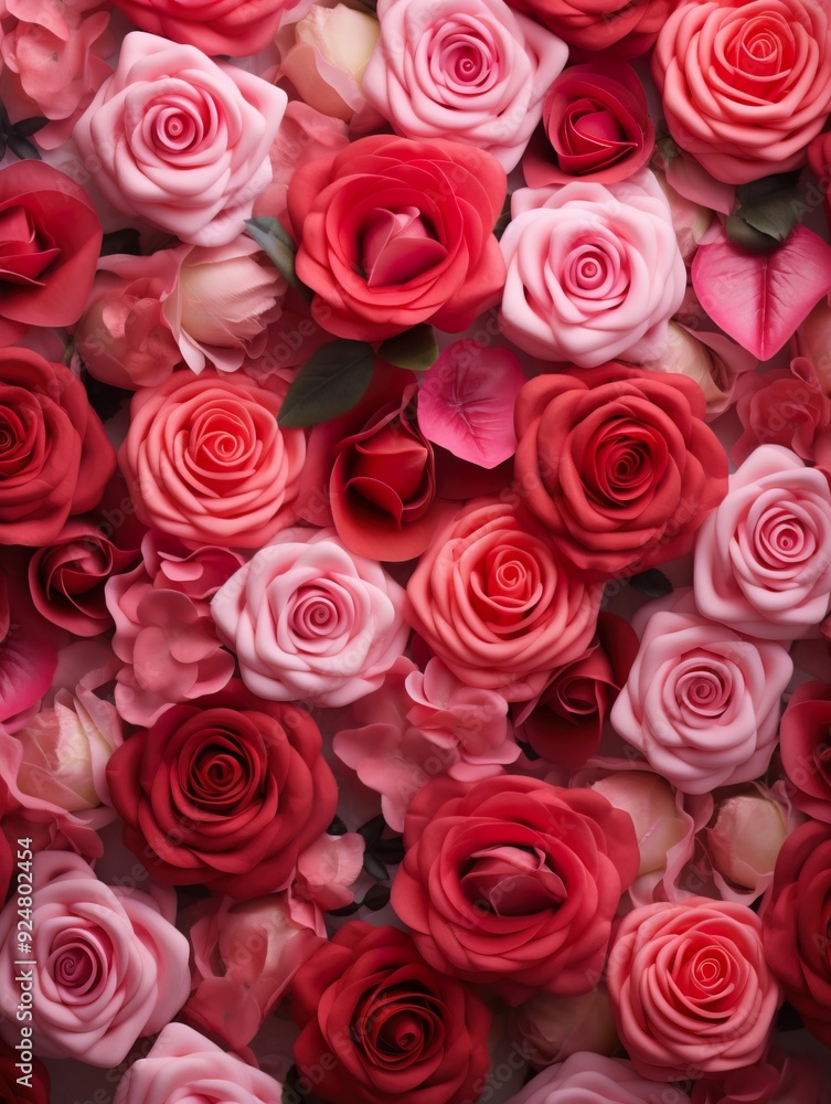 Vertical top view red and pink rose love and wedding decoration Valentines day background Vertical top view red and pink rose love and wedding decoration Valentines day background
