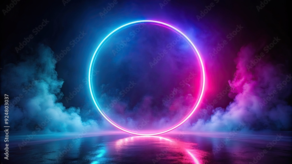 Close up of a mystical neon circle glowing in a foggy atmosphere , wonder, enigmatic, vibrant, neon, glow, circle Close up of a mystical neon circle glowing in a foggy atmosphere , wonder, enigmatic, vibrant, neon, glow, circle