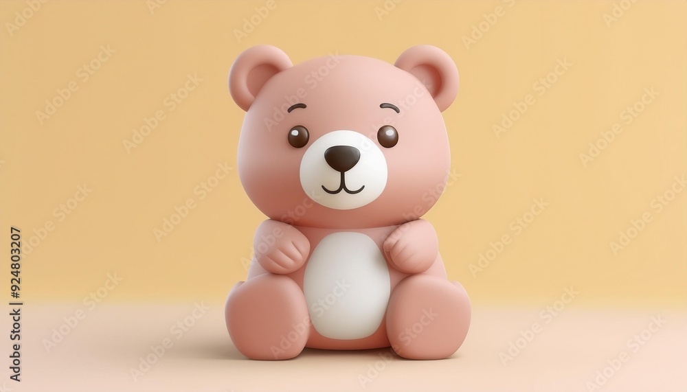 Obraz premium Cute cartoon bear toy with a soft pink color, perfect for children's rooms and playful themes.