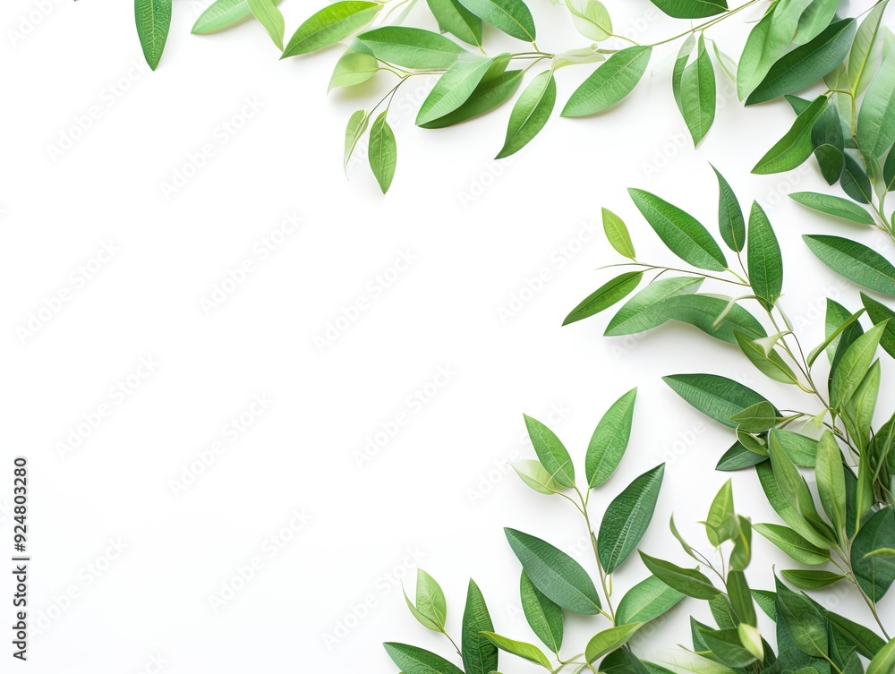 Eco Decorative green leaves with copy space on white background. Eco Decorative green leaves with copy space on white background.