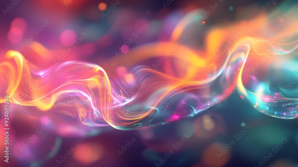 Obraz premium 15. Abstract floating tendrils of color and light, creating a high-tech aesthetic on a transparent surface