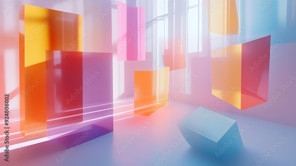 Fototapeta premium 19. Floating, multi-colored shapes with subtle, shifting light effects on a transparent backdrop