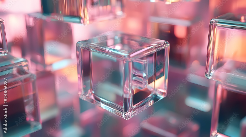 21. Floating, crystalline structures with radiant reflections and a high-tech feel on a transparent surface 21. Floating, crystalline structures with radiant reflections and a high-tech feel on a transparent surface