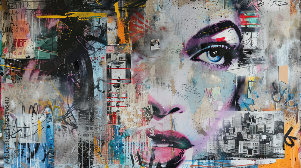 Obraz premium Urban Collage With Cityscape and Woman's Eye