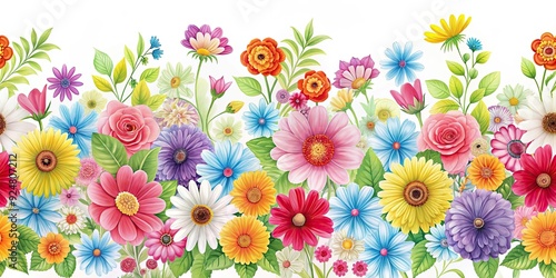 Wallpaper Mural Seamless pattern featuring colorful flowers on a white background, Floral, Blooms, Petals, Garden, Botanical, Repeat Torontodigital.ca