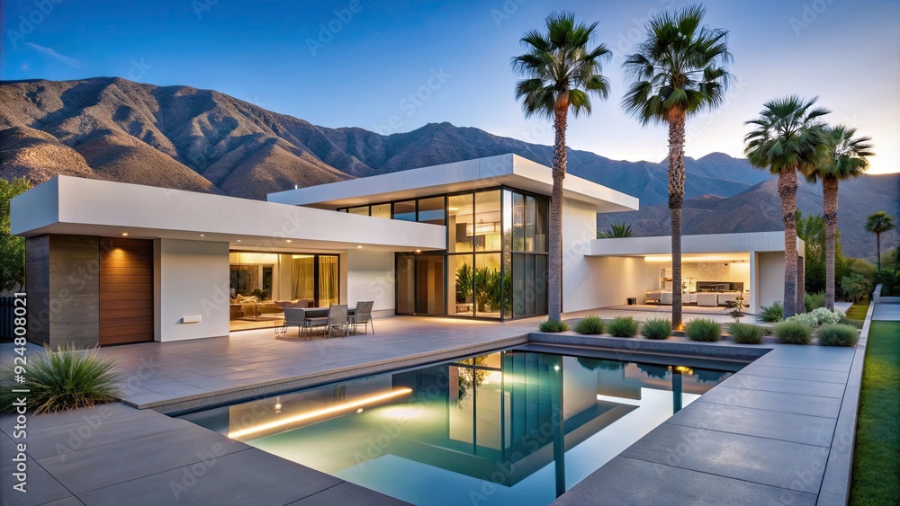 Fototapeta premium Ultra-modern luxury home in Palm Springs with sleek design and minimalist aesthetic, modern, luxury, Palm Springs