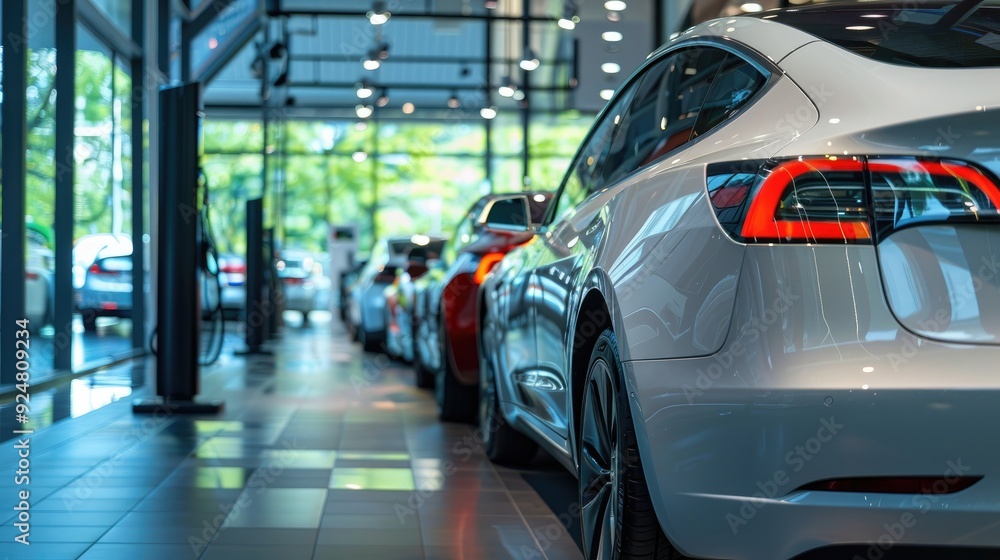 A dealership specializing in electric vehicles, modern and eco-friendly showroom A dealership specializing in electric vehicles, modern and eco-friendly showroom