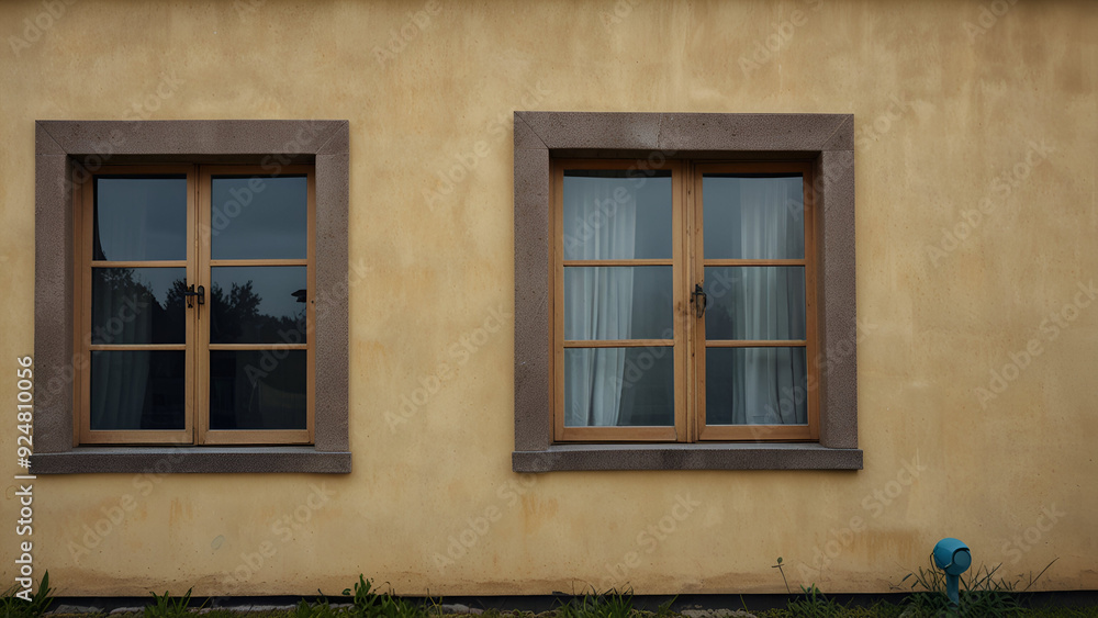 House with a large window overlooking a natural view. House with a large window overlooking a natural view.
