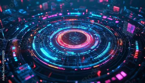 Wallpaper Mural Futuristic abstract background featuring vibrant neon lights in a circular pattern, ideal for technology and digital themes. Torontodigital.ca