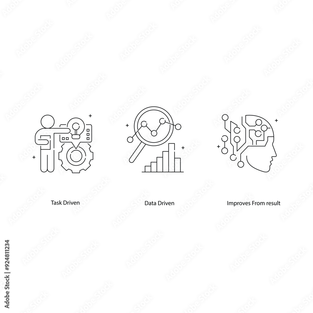 AI-Powered Machine Learning Vector Icons with Editable Stroke, smart algorithms, artificial intelligence, predictive analysis, data modeling, automation, AI-Powered Machine Learning Vector Icons with Editable Stroke, smart algorithms, artificial intelligence, predictive analysis, data modeling, automation,