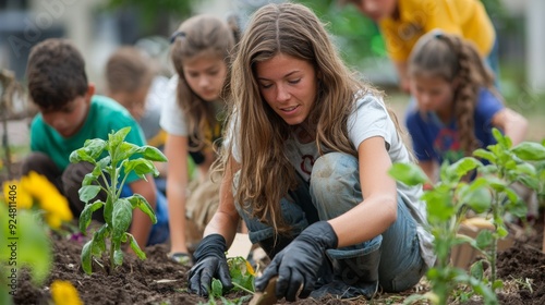 Group of People Planting in a