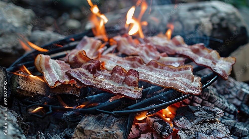 Cooking bacon on a campfire Generative AI Cooking bacon on a campfire Generative AI