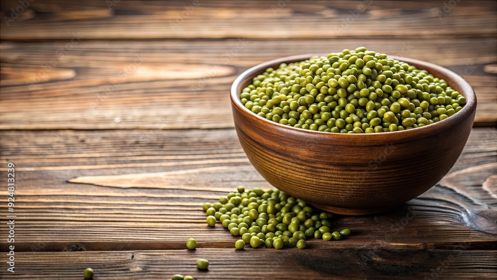 Mung beans in a white ceramic bowl on a wooden table , healthy, organic, vegetarian, ingredients, legumes, protein Mung beans in a white ceramic bowl on a wooden table , healthy, organic, vegetarian, ingredients, legumes, protein
