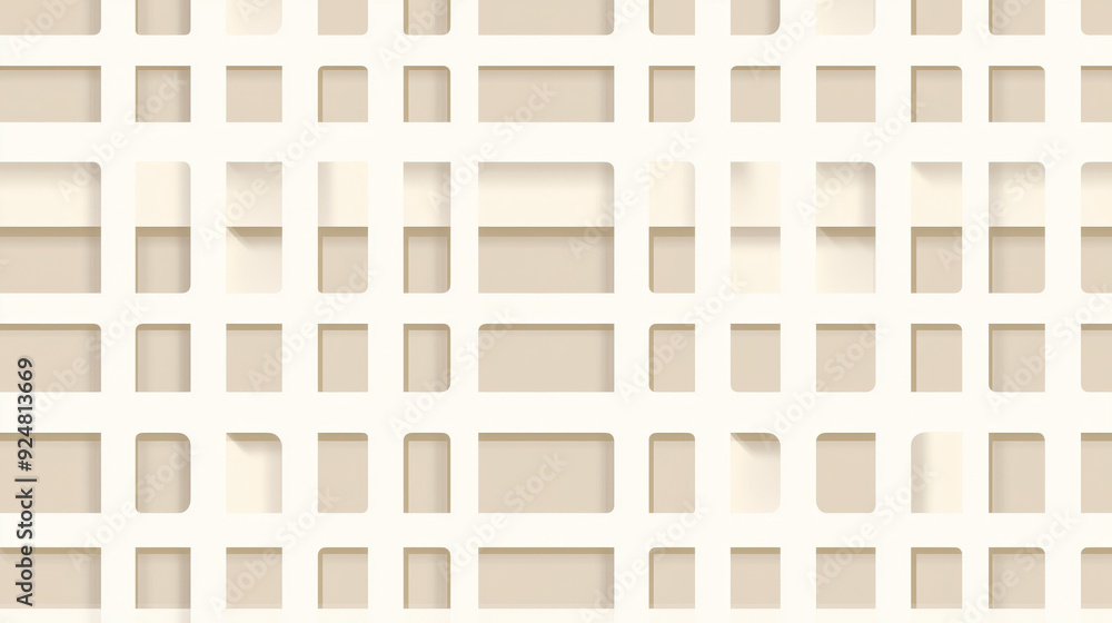 Softly blurred, square-cut paper dances in a beige and white abstract, seamless pattern. Softly blurred, square-cut paper dances in a beige and white abstract, seamless pattern.