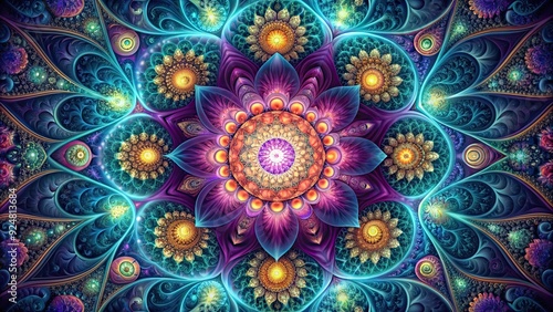 Fractal abstract mandala with circular spirals ornament and abstract flower center , fractal, abstract, mandala, circular