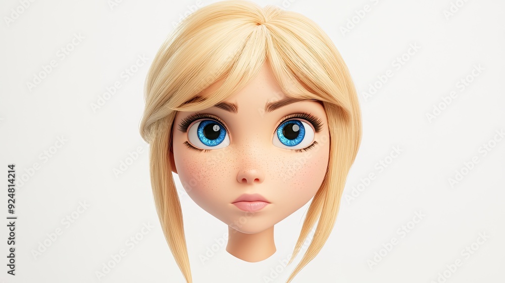 3D Cartoon Face of a Blonde Woman with Blue Eyes on a White Background 3D Cartoon Face of a Blonde Woman with Blue Eyes on a White Background