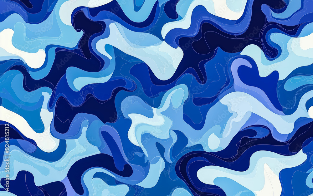 Wavy, vector-style shapes camouflage in a high-res, blue and white gradient. Wavy, vector-style shapes camouflage in a high-res, blue and white gradient.