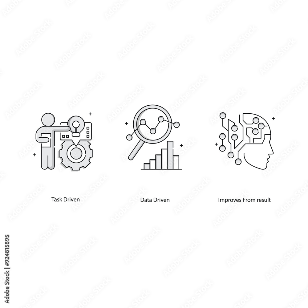 Automated Machine Learning Icons, computational models, deep learning, tech automation, predictive systems Automated Machine Learning Icons, computational models, deep learning, tech automation, predictive systems