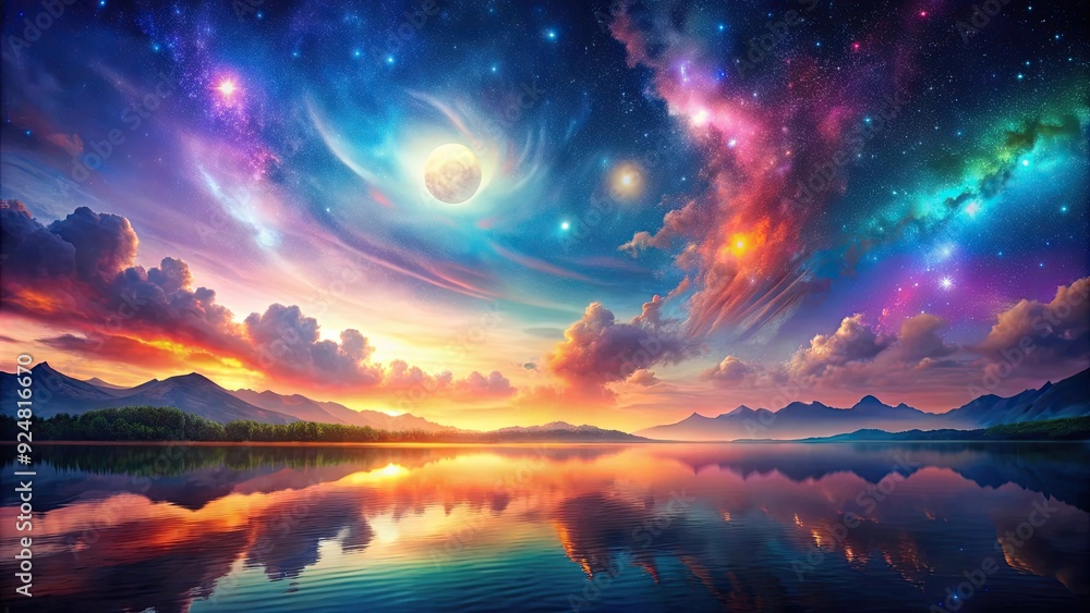 Obraz premium Beautiful astral landscape with mesmerizing colors and tranquil vibes, peaceful, serene, celestial, ethereal, cosmos