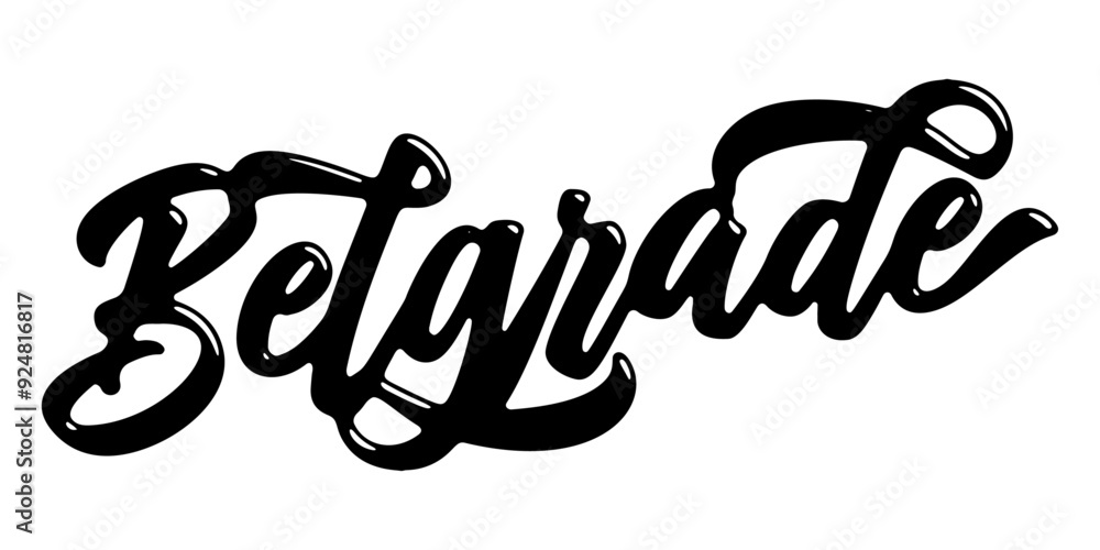 Belgrade city name written in street art-style liquid brush script ...