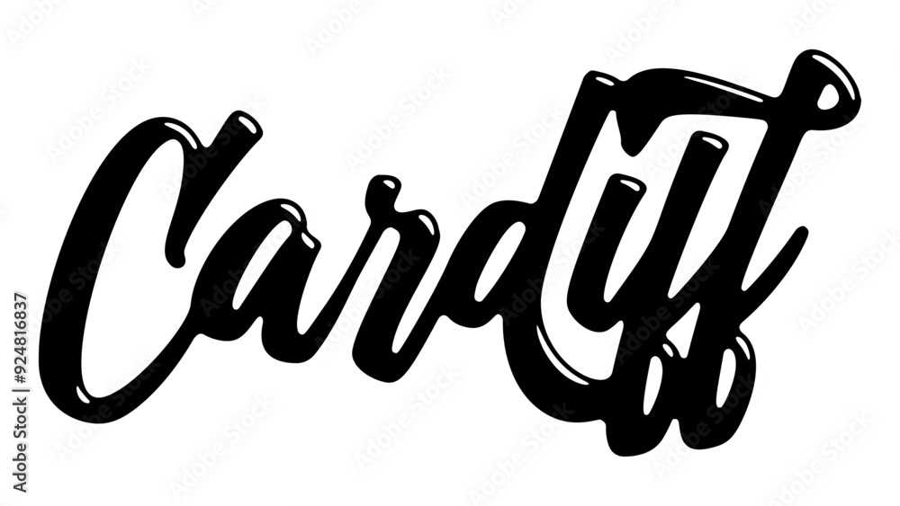Cardiff city name written in street art-style liquid brush script lettering Cardiff city name written in street art-style liquid brush script lettering